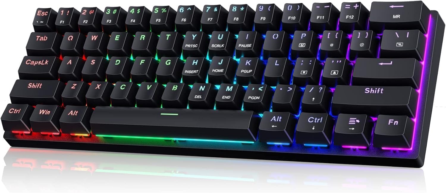 60% Wired Mechanical Gaming Keyboard with Blue Switches, LED Backlit