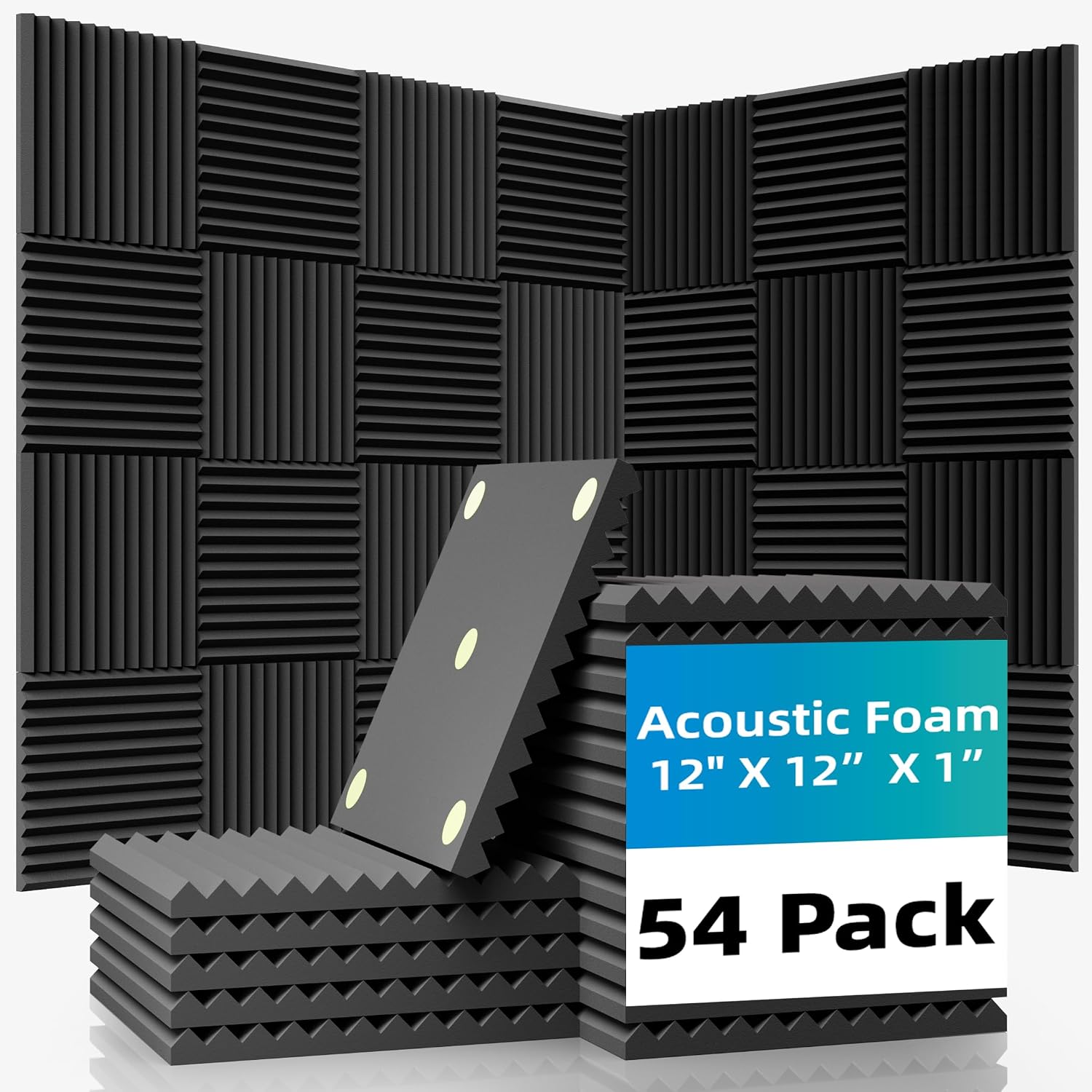 54 Pack Acoustic Foam Wall Panels, 12 x 12 x 1 in