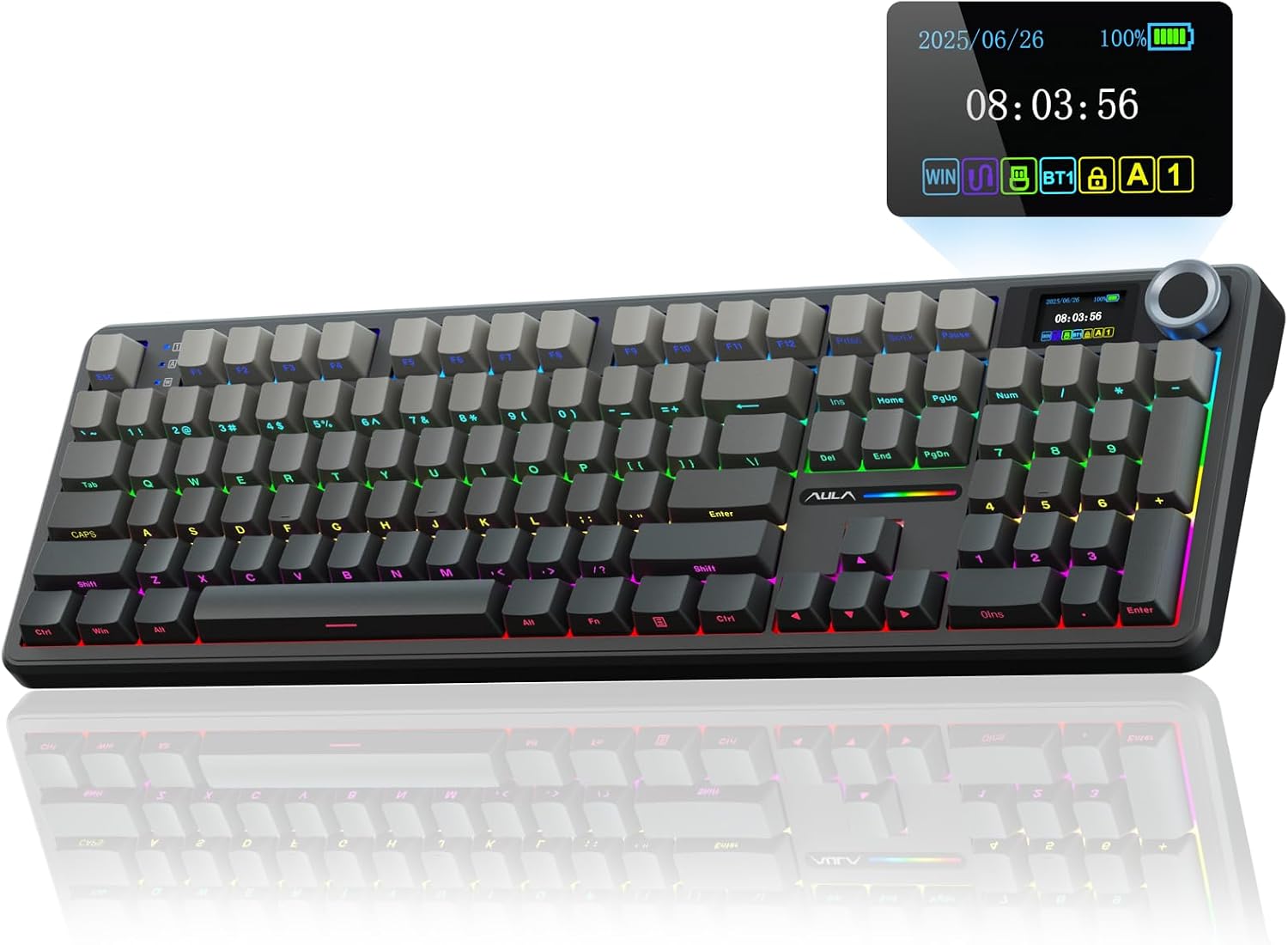 AULA F108 PRO wireless mechanical keyboard with screen and knob, full size